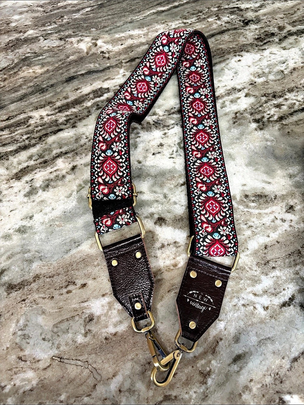 Sew Vintage Floral Crossbody Strap in Black & Red